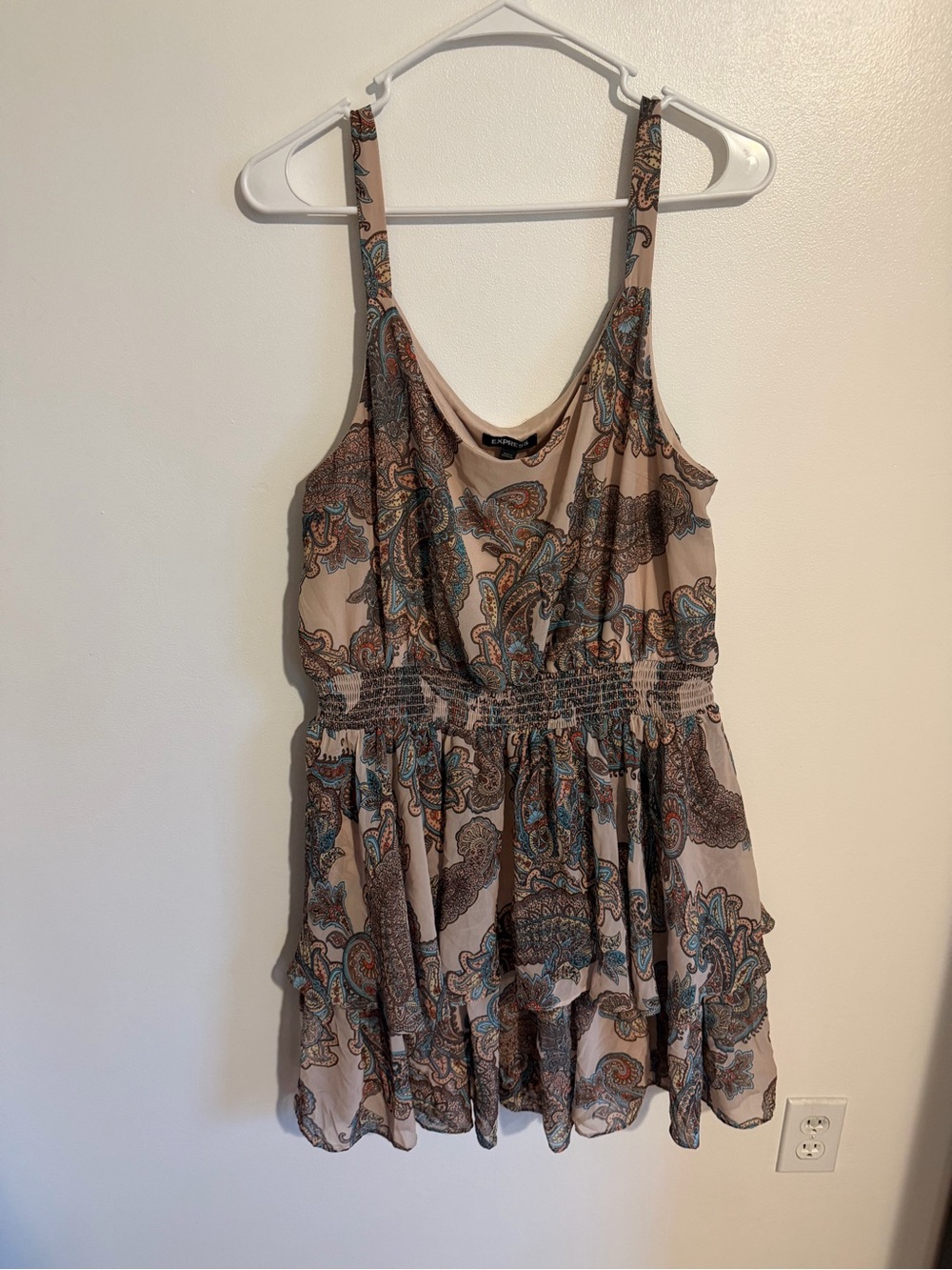 Express Paisley Tiered Mini Dress